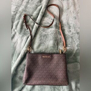 Michael Kors Brown Monogram Crossbody with Gold Hardware